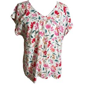 LOFT Outlet Modern Abstract Floral Linen Viscose Blend Blouse Top Size Large